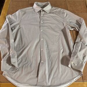 Bugatchi 8-Way Stretch Shirt Men Sz Medium Gray Blue Diamond Plaid Tech
